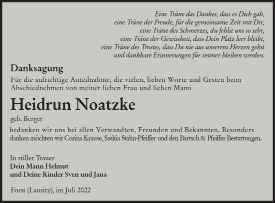 Traueranzeige von Heidrun Noatzke von lausitzer_rundschau