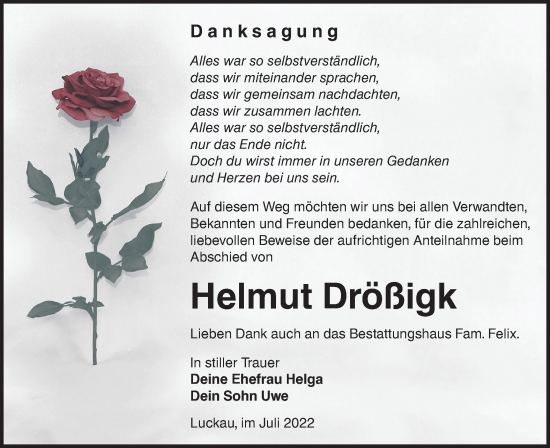 Traueranzeige von Helmut Drößigk von lausitzer_rundschau