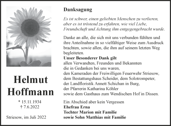 Traueranzeige von Helmut Hoffmann von lausitzer_rundschau