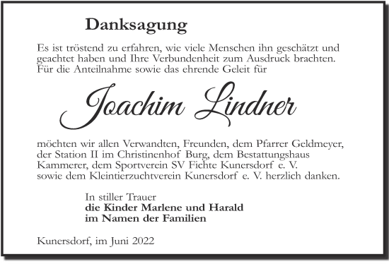 Traueranzeige von Joachim Lindner von lausitzer_rundschau