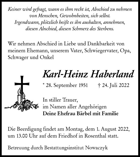 Traueranzeige von Karl-Heinz Haberland von lausitzer_rundschau