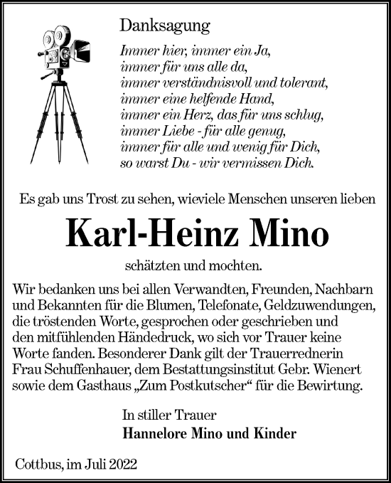 Traueranzeige von Karl-Heinz Mino von lausitzer_rundschau