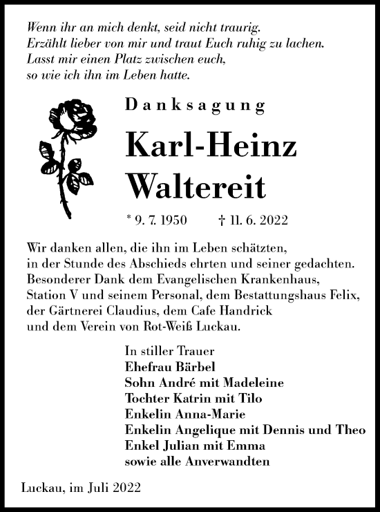 Traueranzeige von Karl-Heinz Waltereit von lausitzer_rundschau