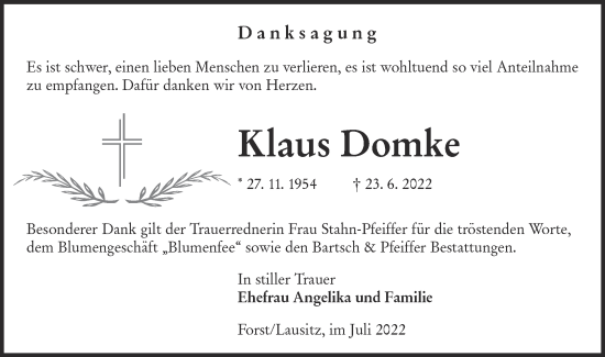 Traueranzeige von Klaus Domke von lausitzer_rundschau