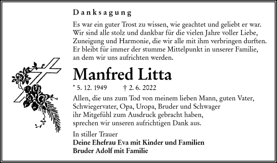 Traueranzeige von Manfred Litta von lausitzer_rundschau