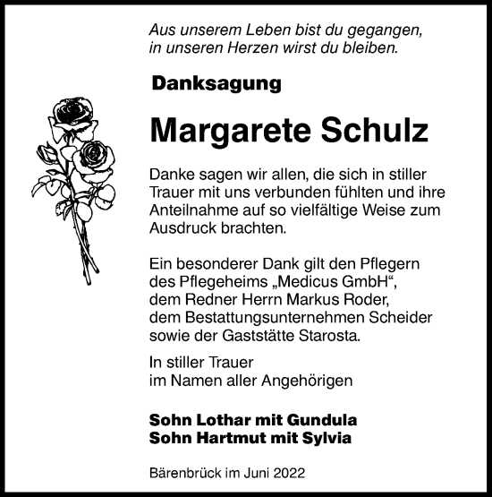 Traueranzeige von Margarete Schulz von lausitzer_rundschau
