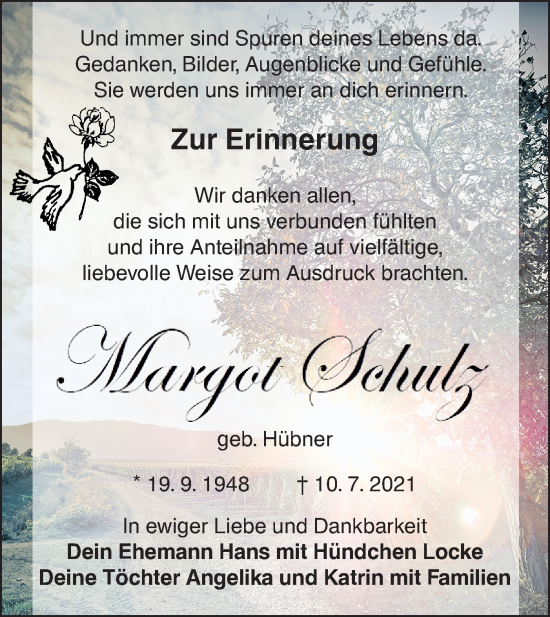 Traueranzeige von Margot Schulz von lausitzer_rundschau