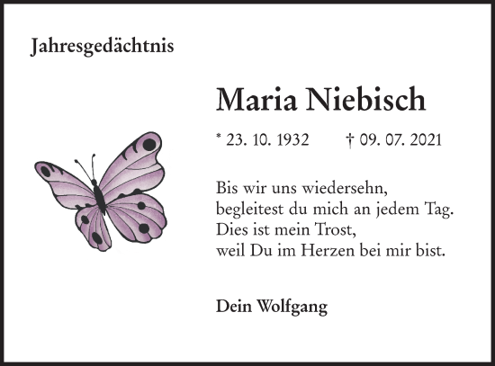 Traueranzeige von Maria Niebisch von lausitzer_rundschau