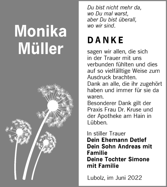 Traueranzeige von Monika Müller von lausitzer_rundschau