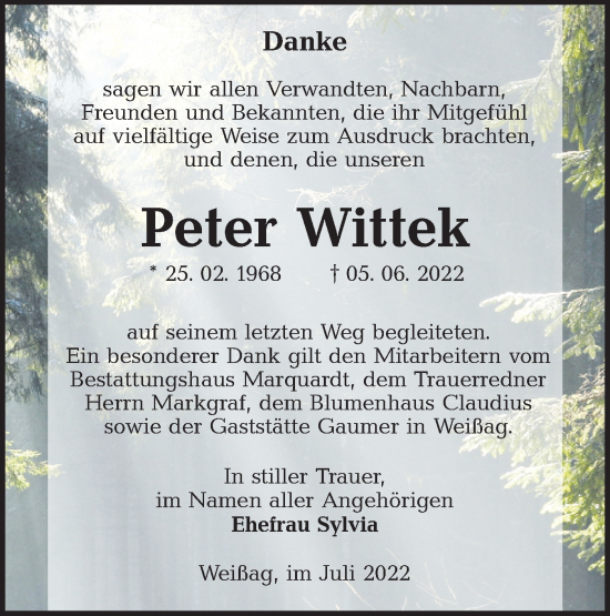 Traueranzeige von Peter Wittek von lausitzer_rundschau