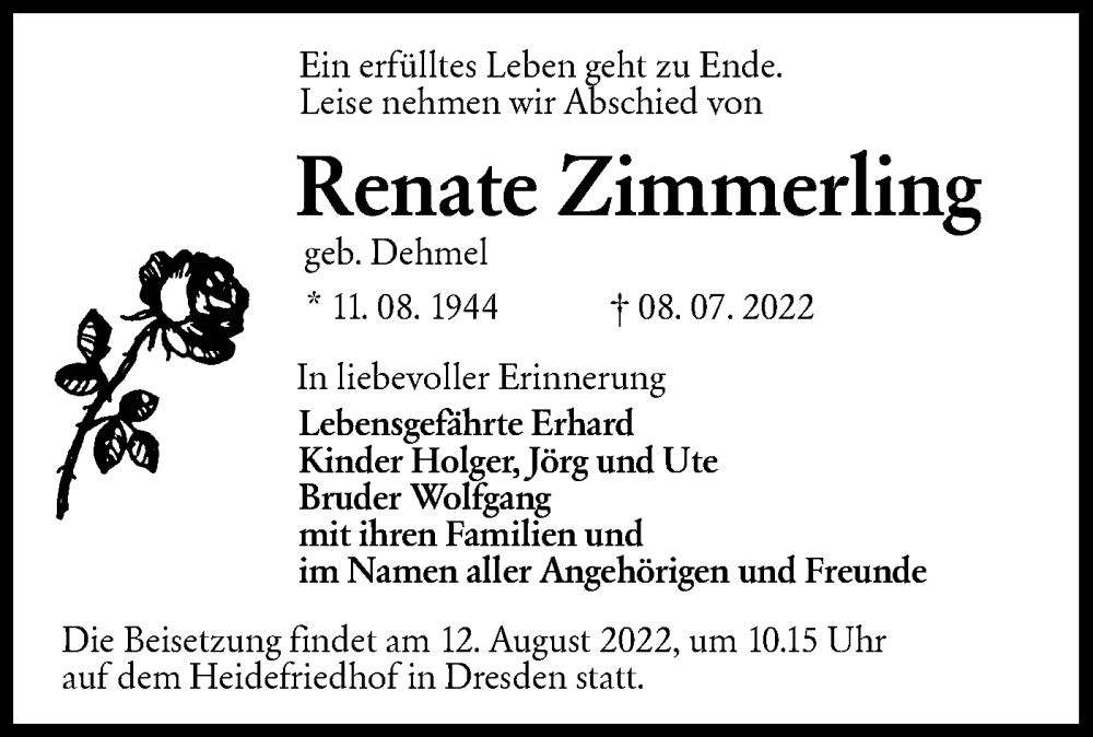  Traueranzeige für Renate Zimmerling vom 23.07.2022 aus lausitzer_rundschau