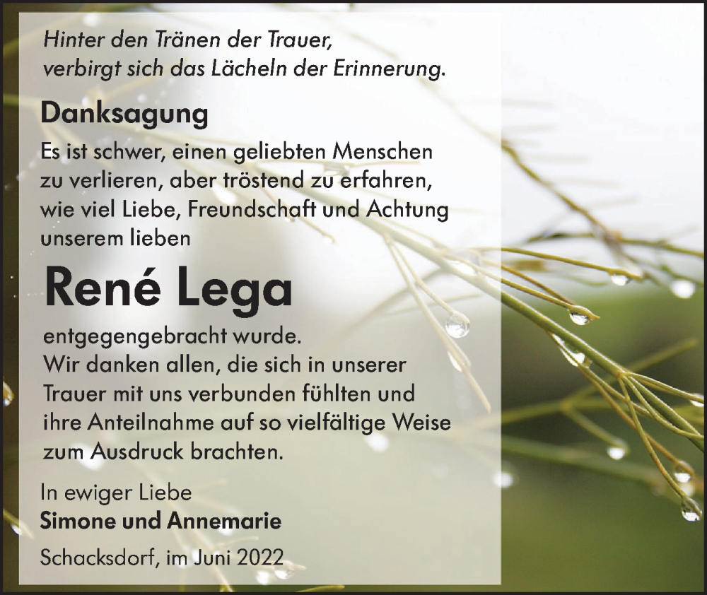  Traueranzeige für René Lega vom 02.07.2022 aus lausitzer_rundschau