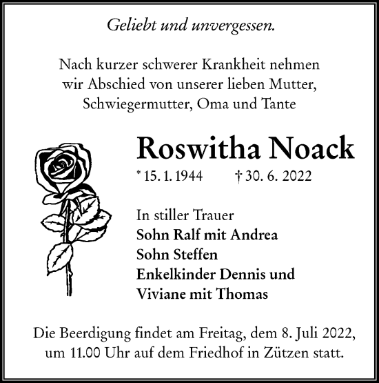 Traueranzeige von Roswitha Noack von lausitzer_rundschau