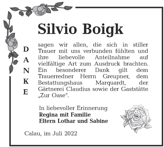 Traueranzeige von Silvio Boigk von lausitzer_rundschau