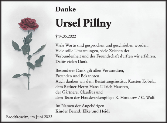 Traueranzeige von Ursel Pillny von lausitzer_rundschau