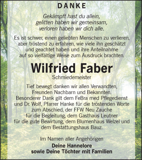 Traueranzeige von Wilfried Faber von lausitzer_rundschau