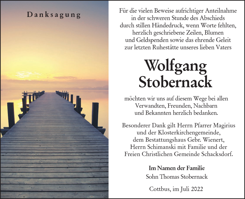  Traueranzeige für Wolfgang Stobernack vom 16.07.2022 aus lausitzer_rundschau