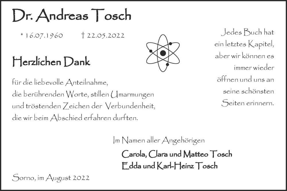  Traueranzeige für Andreas Tosch vom 27.08.2022 aus lausitzer_rundschau