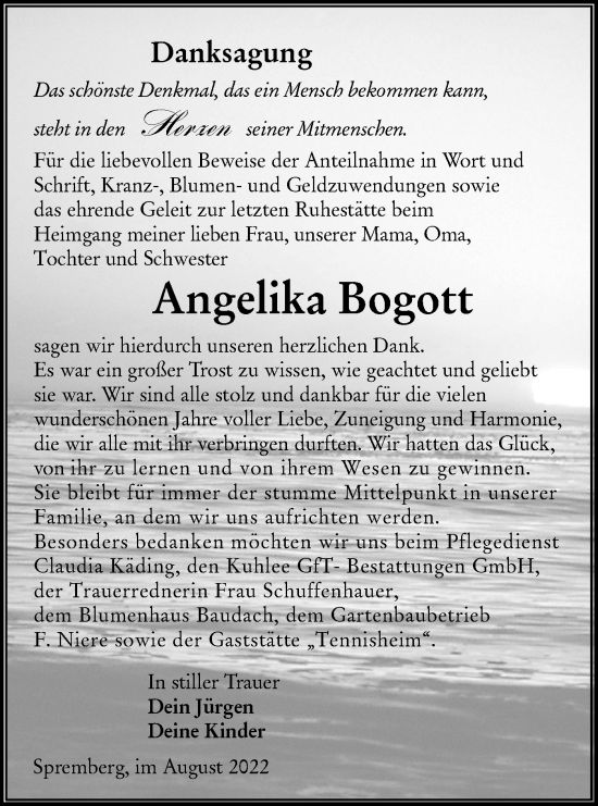 Traueranzeige von Angelika Bogott von lausitzer_rundschau