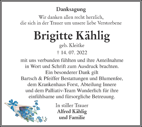 Traueranzeige von Brigitte Kählig von lausitzer_rundschau