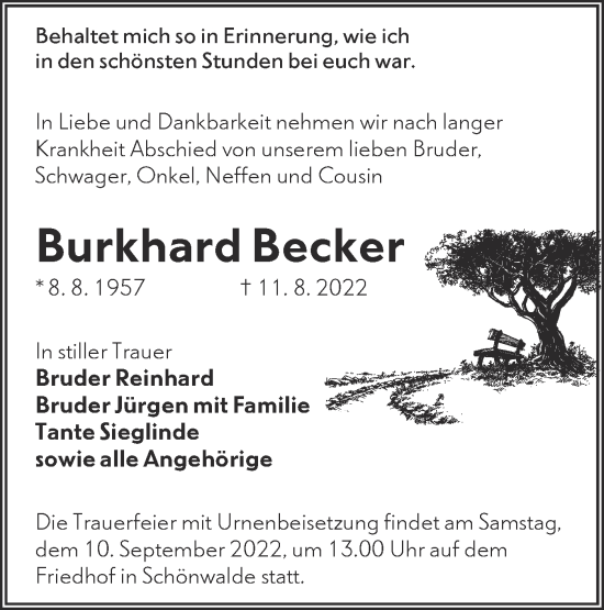 Traueranzeige von Burkhard Becker von lausitzer_rundschau