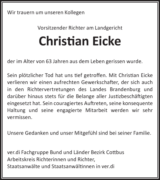Traueranzeige von Christian Eicke von lausitzer_rundschau
