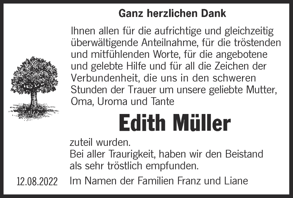  Traueranzeige für Edith Müller vom 20.08.2022 aus lausitzer_rundschau
