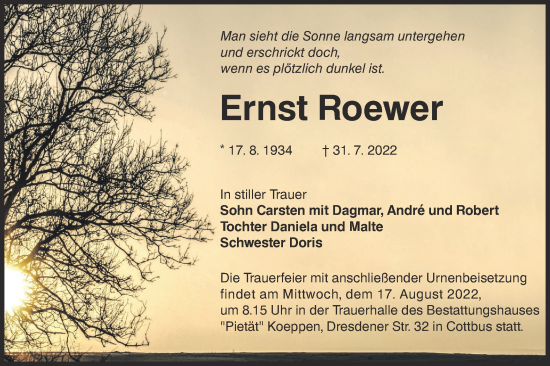 Traueranzeige von Ernst Roewer von lausitzer_rundschau