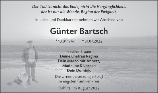 Traueranzeige von Günter Bartsch von lausitzer_rundschau