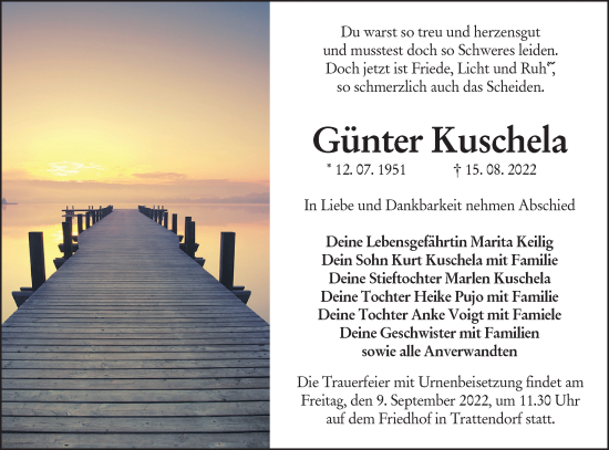 Traueranzeige von Günter Kuschela von lausitzer_rundschau
