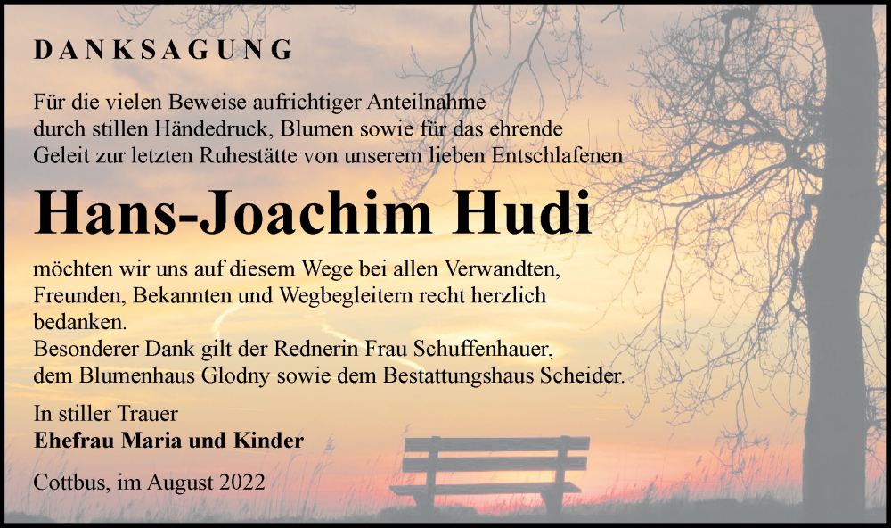  Traueranzeige für Hans-Joachim Hudi vom 20.08.2022 aus lausitzer_rundschau