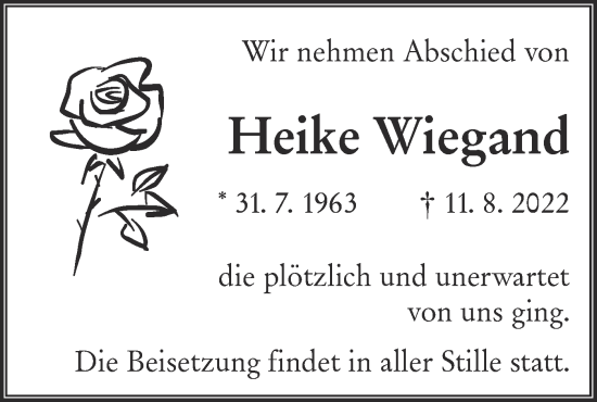 Traueranzeige von Heike Wiegand von lausitzer_rundschau