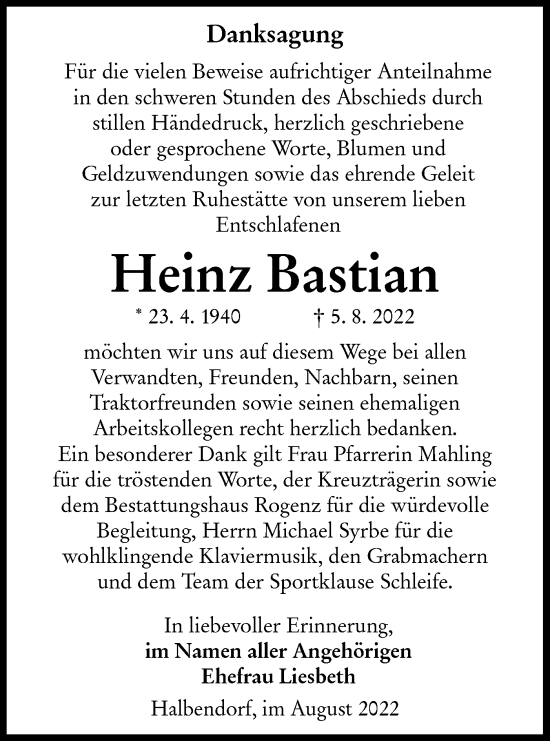 Traueranzeige von Heinz Bastian von lausitzer_rundschau
