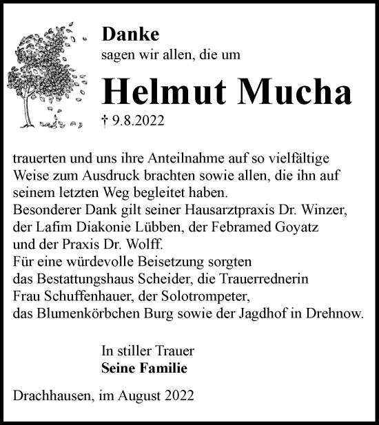 Traueranzeige von Helmut Mucha von lausitzer_rundschau
