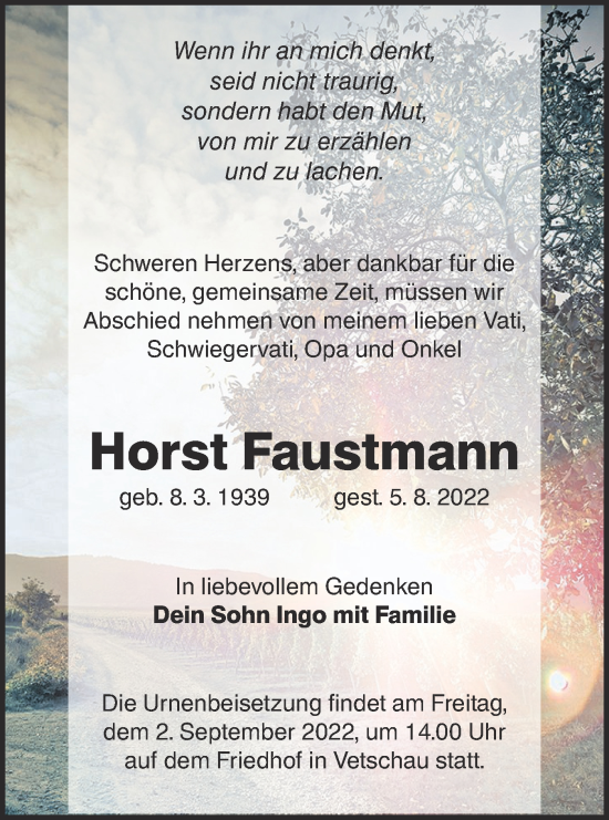 Traueranzeige von Horst Faustmann von lausitzer_rundschau