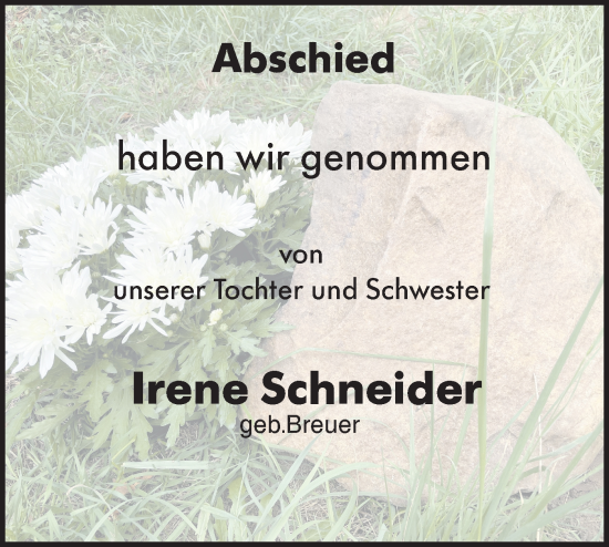 Traueranzeige von Irene Schneider von lausitzer_rundschau