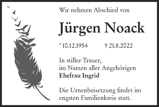 Traueranzeige von Jürgen Noack von lausitzer_rundschau