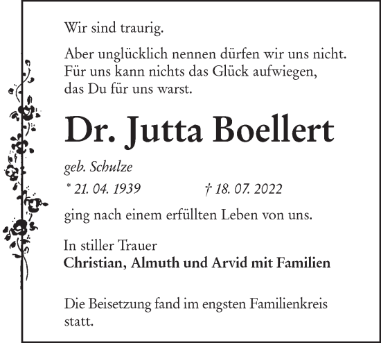 Traueranzeige von Jutta Boellert von lausitzer_rundschau