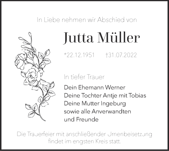 Traueranzeige von Jutta Müller von lausitzer_rundschau