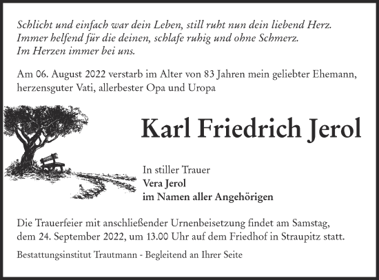 Traueranzeige von Karl Friedrich Jerol von lausitzer_rundschau
