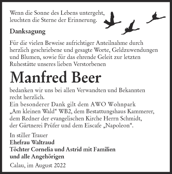 Traueranzeige von Manfred Beer von lausitzer_rundschau