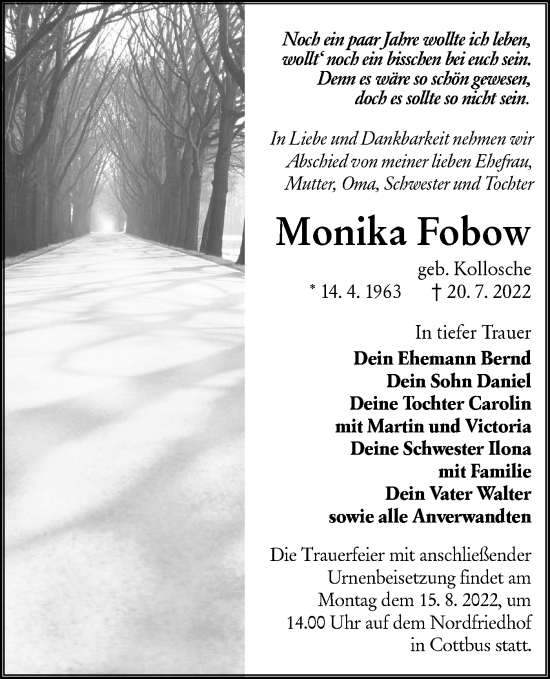 Traueranzeige von Monika Fobow von lausitzer_rundschau