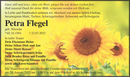 Traueranzeige von Petra Flegel von lausitzer_rundschau