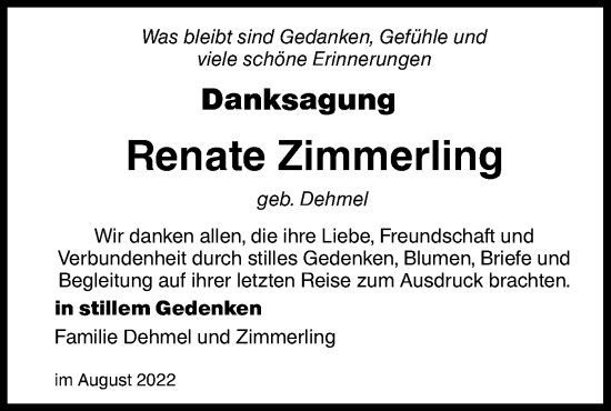 Traueranzeige von Renate Zimmerling von lausitzer_rundschau