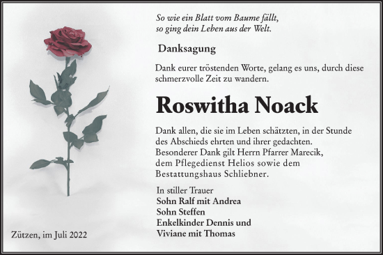 Traueranzeige von Roswitha Noack von lausitzer_rundschau