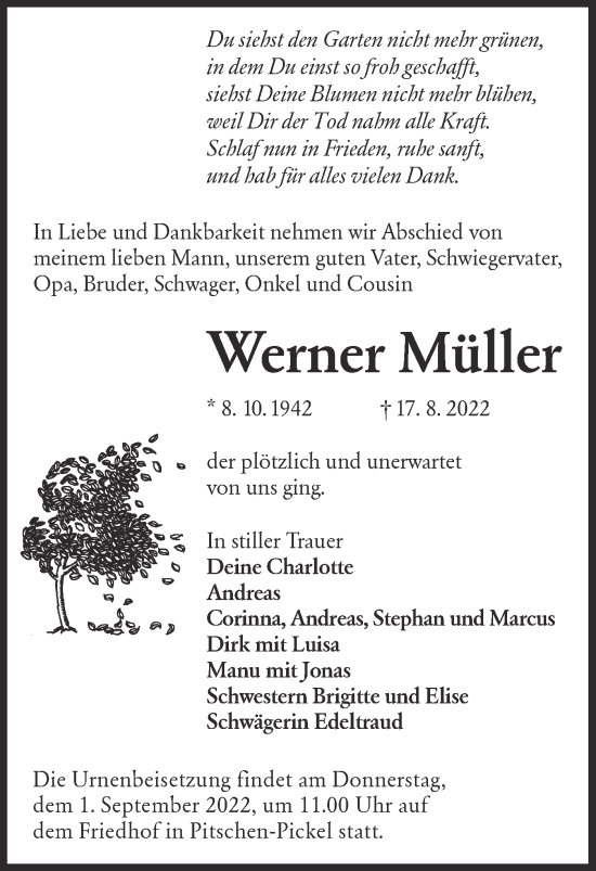 Traueranzeige von Werner Müller von lausitzer_rundschau
