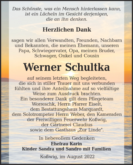 Traueranzeige von Werner Schultka von lausitzer_rundschau