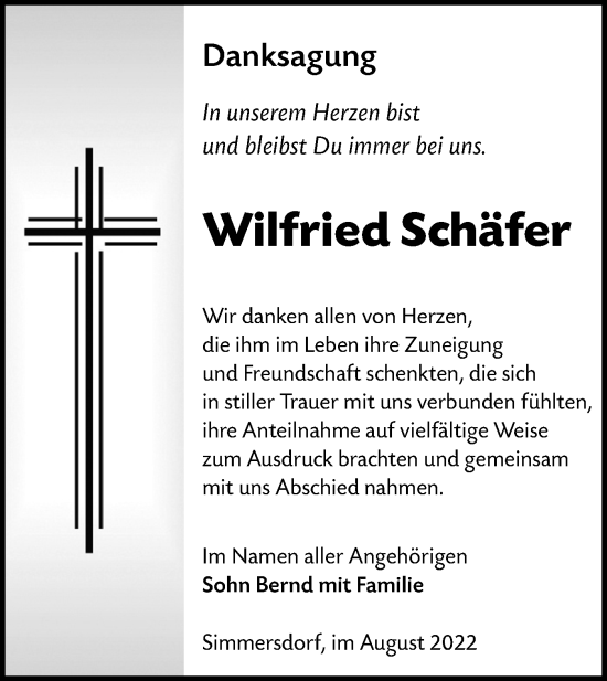 Traueranzeige von Wilfried Schäfer von lausitzer_rundschau