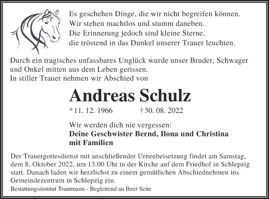 Traueranzeige von Andreas Schulz von lausitzer_rundschau