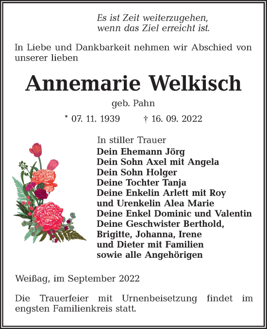 Traueranzeige von Annemarie Welkisch von lausitzer_rundschau